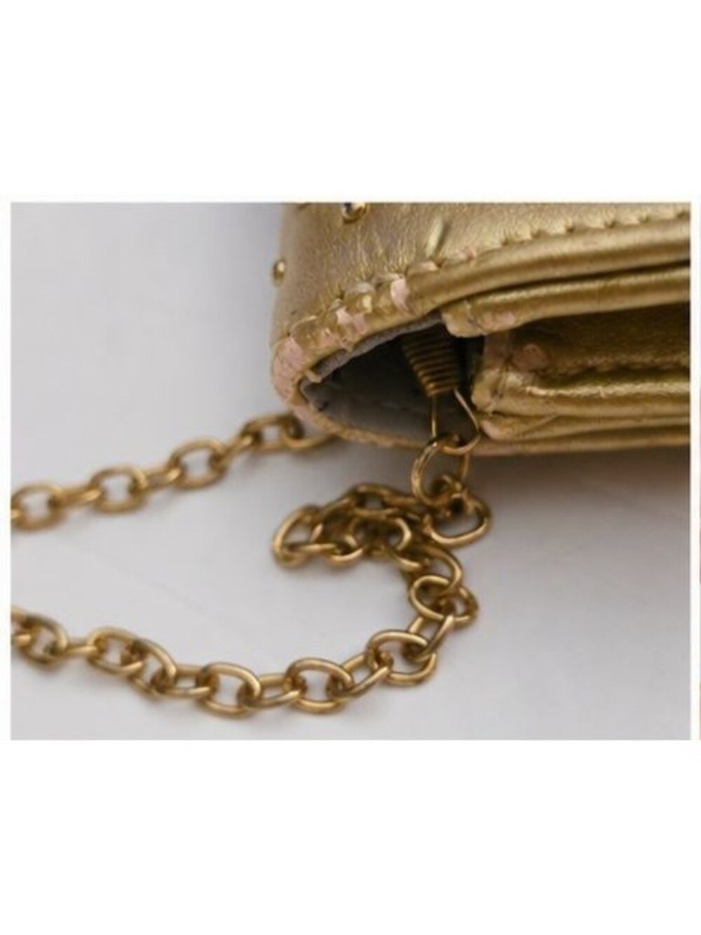 RS Gold Studded Clutch Crossbody Bag Metallic Evening Purse Chain Strap Wallet - Picture 4 of 9